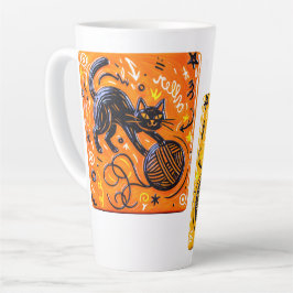 Caneca De Café Latte Gato Néon de Dois Lados