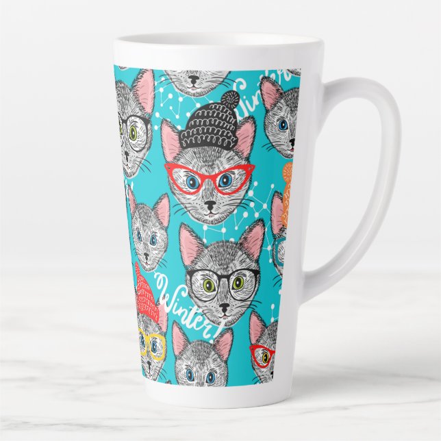 Caneca De Café Latte Gato no chapéu (Direita)