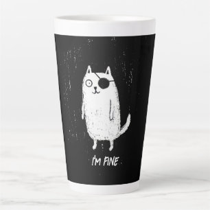 Caneca De Café Latte Gato Pirata – Arte Minimalista Divertida de Gatos