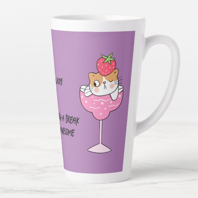 Caneca De Café Latte Gato Preguiçoso Engraçado Lata (Direita)