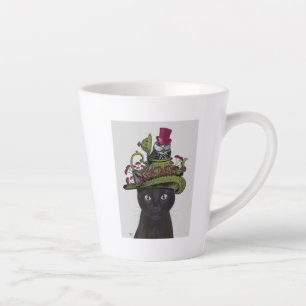 Caneca De Café Latte Gato Preto com Bule e Coruja