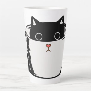 Caneca De Café Latte Gato preto com nariz vermelho escondido em um copo