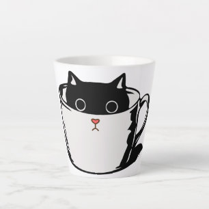 Caneca De Café Latte Gato preto com nariz vermelho escondido em um copo
