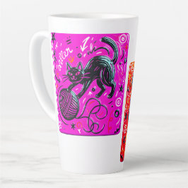 Caneca De Café Latte Gato Preto de Duas-Tons
