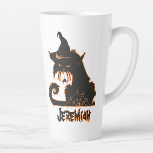 Caneca De Café Latte Gato Preto de Halloween Bruxa Aranhas Assustadoras