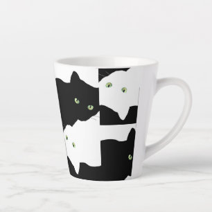 Caneca De Café Latte Gato Preto e Branco