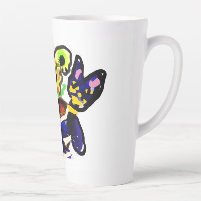 Caneca De Café Latte Gato Preto e Girassóis  (Direita)