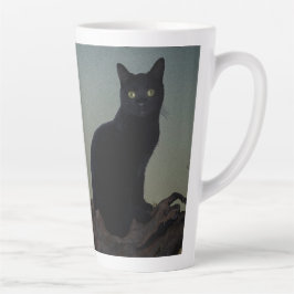 Caneca De Café Latte Gato Preto em Árvore em Frente a Lua Completa
