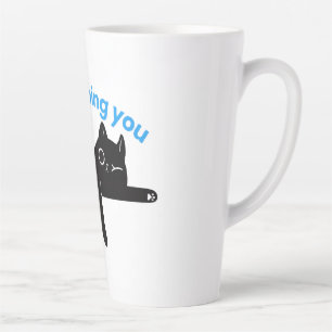 Caneca De Café Latte Gato Preto Engraçado Ilustração Minimalista