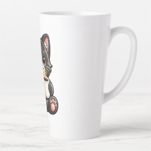 Caneca De Café Latte Gato Preto Fofo com Café