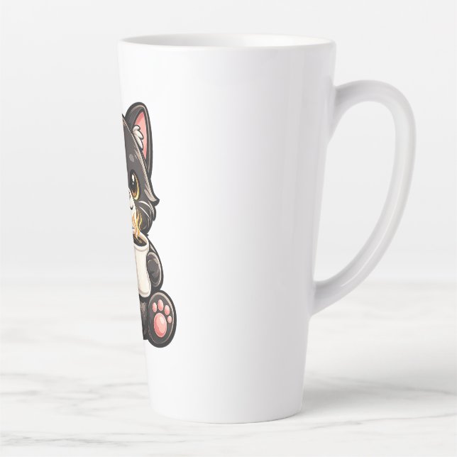 Caneca De Café Latte Gato Preto Fofo com Café (Direita)
