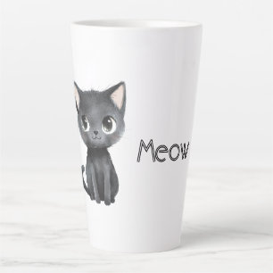 Caneca De Café Latte Gato Preto Fofo Mia