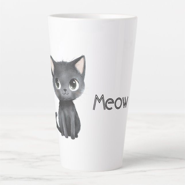 Caneca De Café Latte Gato Preto Fofo Mia (Frente)