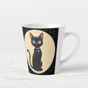 Caneca De Café Latte Gato Preto Futurista Atômico Lua