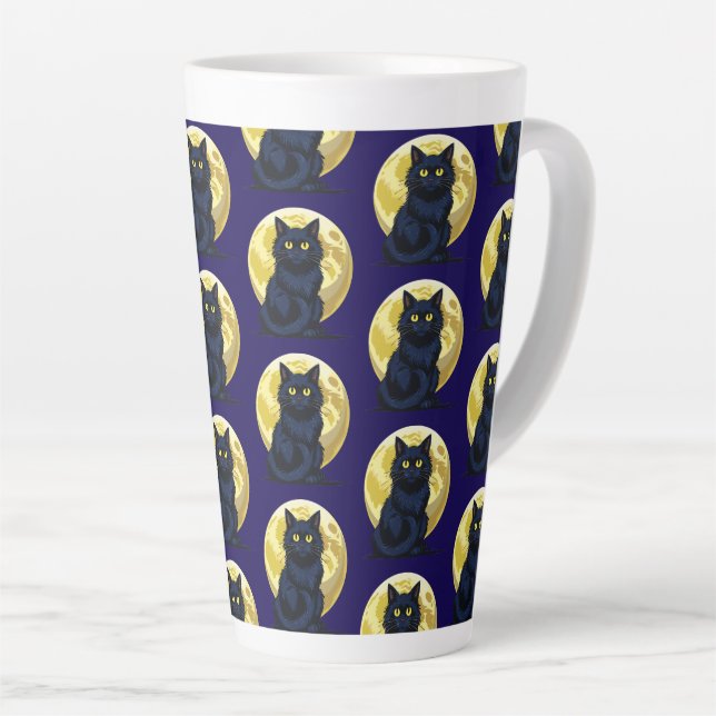 Caneca De Café Latte Gato preto zangado (Ângulo direito)