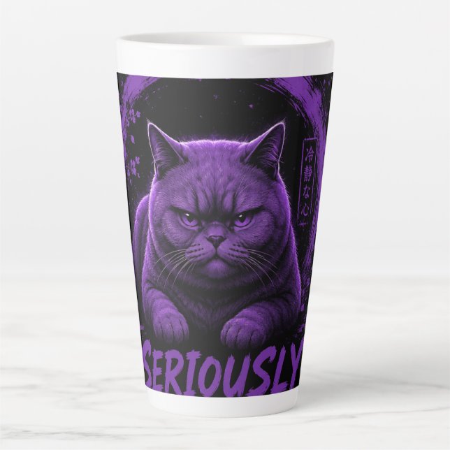 Caneca De Café Latte Gato Seriamente (Frente)