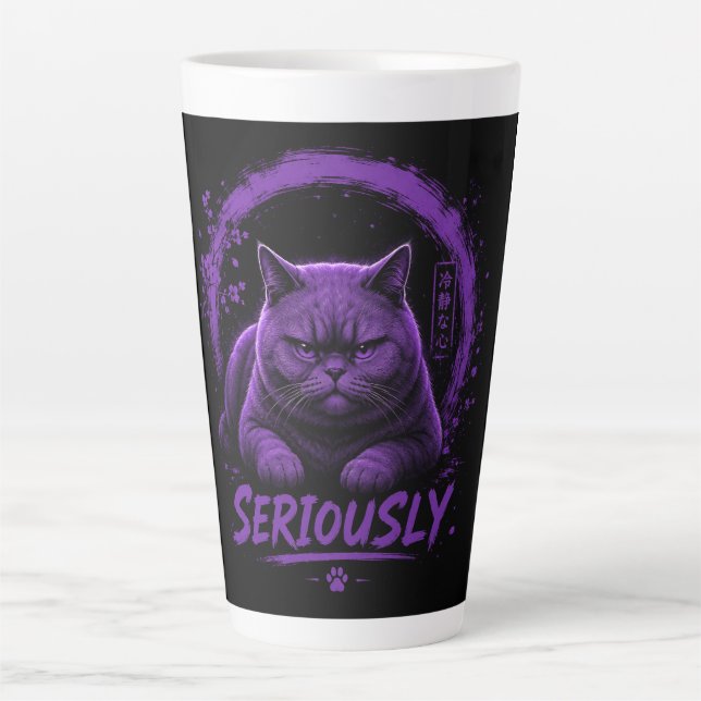 Caneca De Café Latte Gato sério  (Frente)