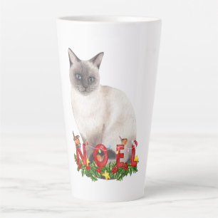 Caneca De Café Latte Gato Siamês de Natal    AquarelaLatte Mug