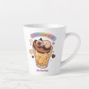 Caneca De Café Latte Gato Siames Dormindo na Estética de Vidro de Café