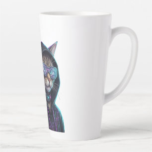 Caneca De Café Latte Gato Tabby Cyberpunk Neon Legal Cibernético Futuri