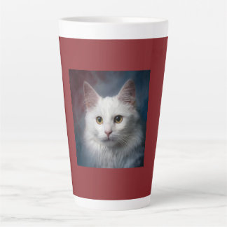 Caneca De Café Latte Gato Turco Angora Branco Vermelho Azul