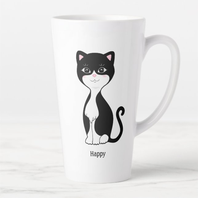 Caneca De Café Latte Gato Tuxedo Feliz Fofo (Direita)