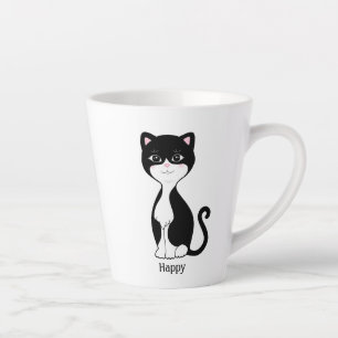 Caneca De Café Latte Gato Tuxedo Fofo e Feliz