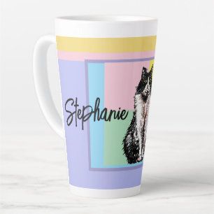 Caneca De Café Latte Gato Tuxedo Pastel Gatos Mulheres Cores Pastel
