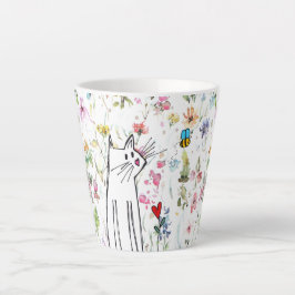 Caneca De Café Latte Gato Whimsical e Abelha Latte Mug
