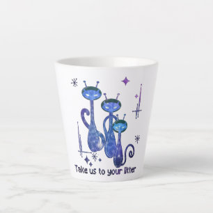 Caneca De Café Latte Gatos De Alienígena Engraçados - "Leve-Nos Ao Seu
