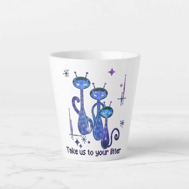 Caneca De Café Latte Gatos De Alienígena Engraçados - "Leve-Nos Ao Seu  (Frente)