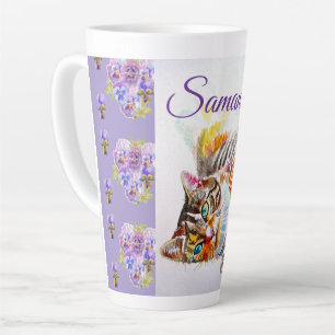 Caneca De Café Latte Gatos De Gatos Púrpura Pintados À Mão Gatos De Lat