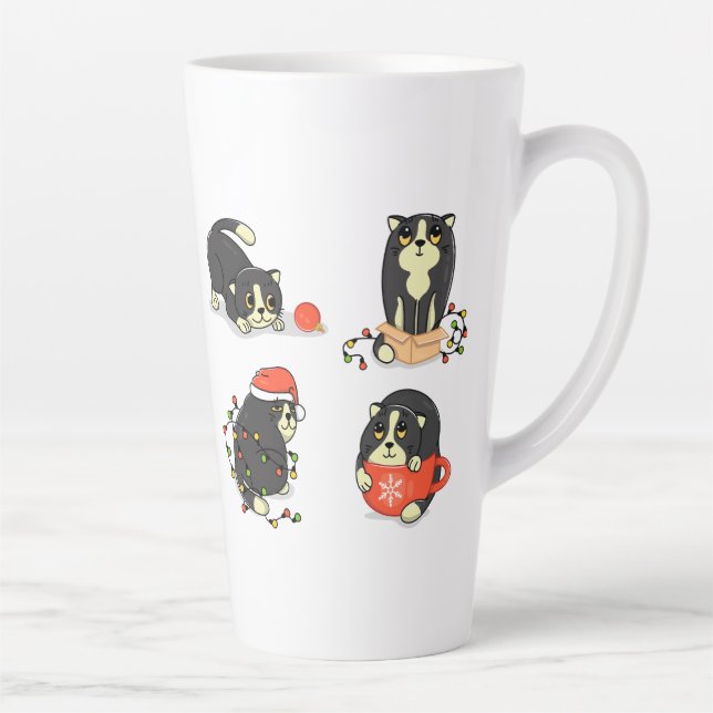 Caneca De Café Latte Gatos de Natal bonitos e Engraçados (Direita)