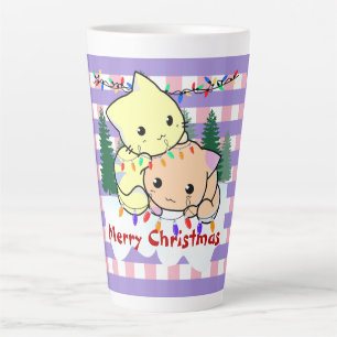 Caneca De Café Latte Gatos de natal na neve, personalizados