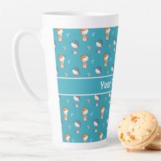 Caneca De Café Latte Gatos Engraçados e Padrão de Borboletas Bonitas