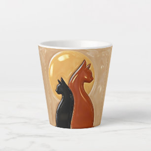Caneca De Café Latte Gatos Gêmeos da Lua Dourada