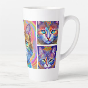 Caneca De Café Latte Gatos Reais Coloridos Psicodélicos