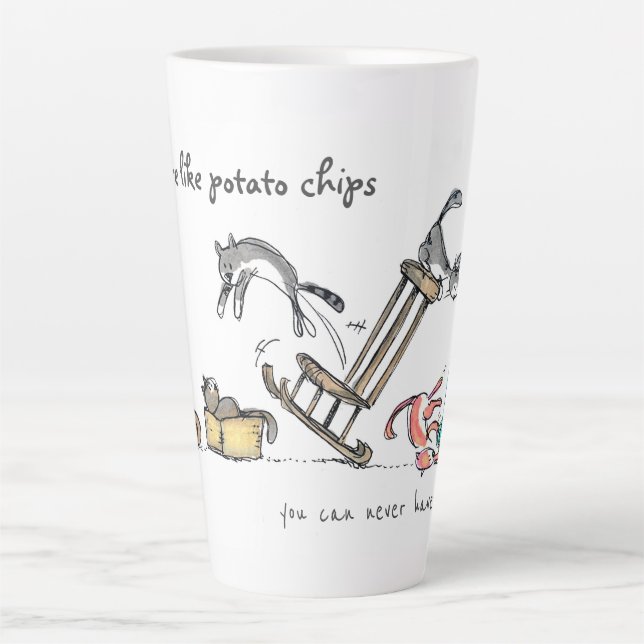 Caneca De Café Latte Gatos são como batatas fritas/Gato Engraçado Perso (Frente)
