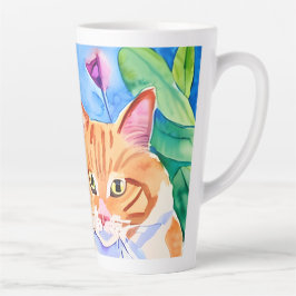 Caneca De Café Latte Gatos são Minha Tribo | Gato Laranja e Flores