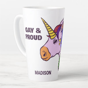 Caneca De Café Latte Gay de Texto Personalizado Unicorn