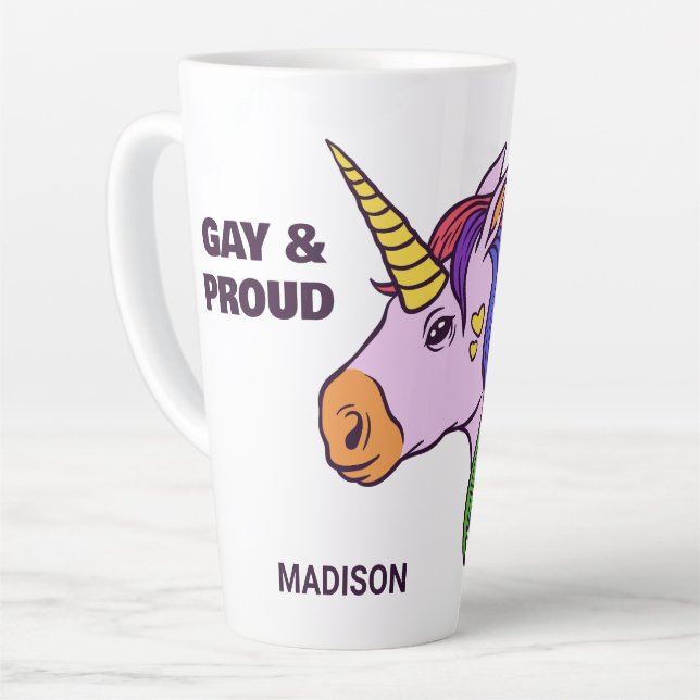 Caneca De Café Latte Gay de Texto Personalizado Unicorn (Ângulo esquerdo)