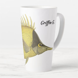 Caneca De Café Latte Gelon Tropical Amarelo Longirostris, Peixes Vintag
