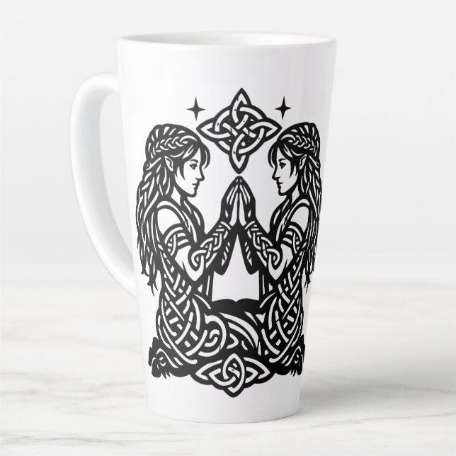 Caneca De Café Latte Gêmeos — Gêmeos do Zodíaco da Tinta Assombrada (Ângulo esquerdo)