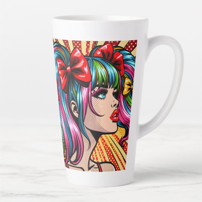 Caneca De Café Latte Gente de banda desenhada de Pop bonito com Arcos (Direita)
