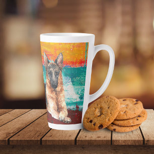 Caneca De Café Latte German shepherd de pintura artística