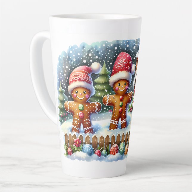 Caneca De Café Latte Gingerbread Family Snowy Christmas Scene (Ângulo esquerdo)