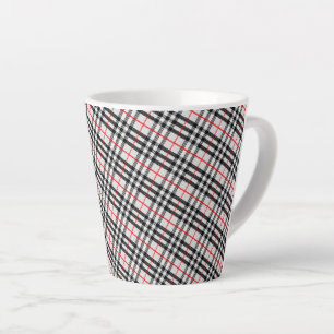 Caneca De Café Latte Gingham Vermelho Branco Negro   Tecido verificado 