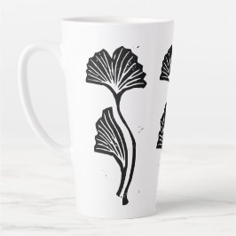 Caneca De Café Latte Gingko Leaf Lino Impressão Latte Mug
