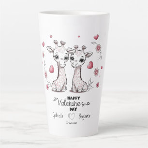 Caneca De Café Latte Girafa de Bons Cartoons Amava o Dia do Namorados