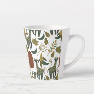 Caneca De Café Latte Girafa sem costura   padrão floral colorido